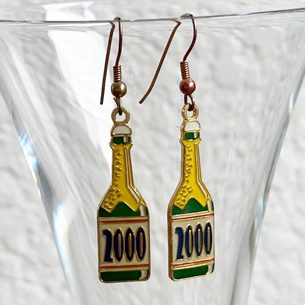 Vintage Y2k 2000s Champagne Bottle Earrings Millennium New Years Eve Party